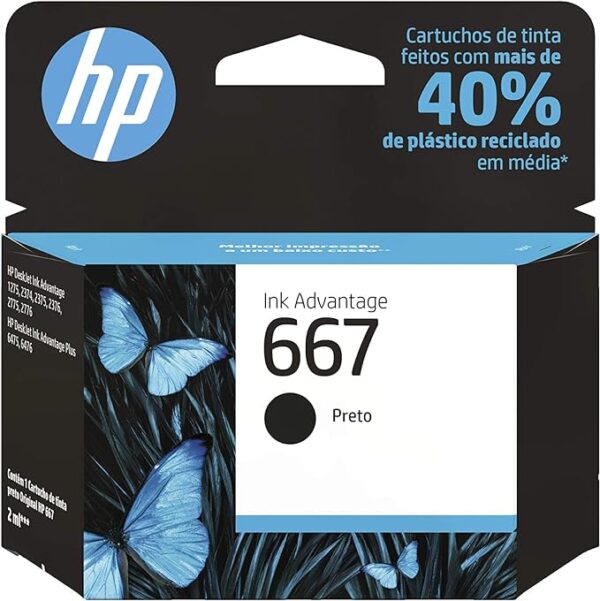 Cartucho HP 667 Preto Original (3YM79AB) Para HP Deskjet 2376, 2776, 6476, 5076, 5276